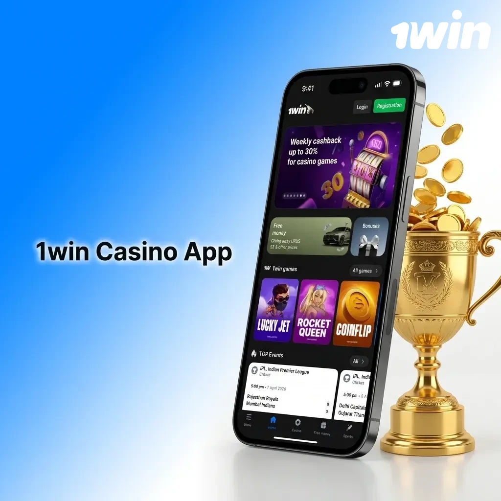 1win casino app interface showing 10,000+ games including slots, live casino, table games, and crash games for Canadian players