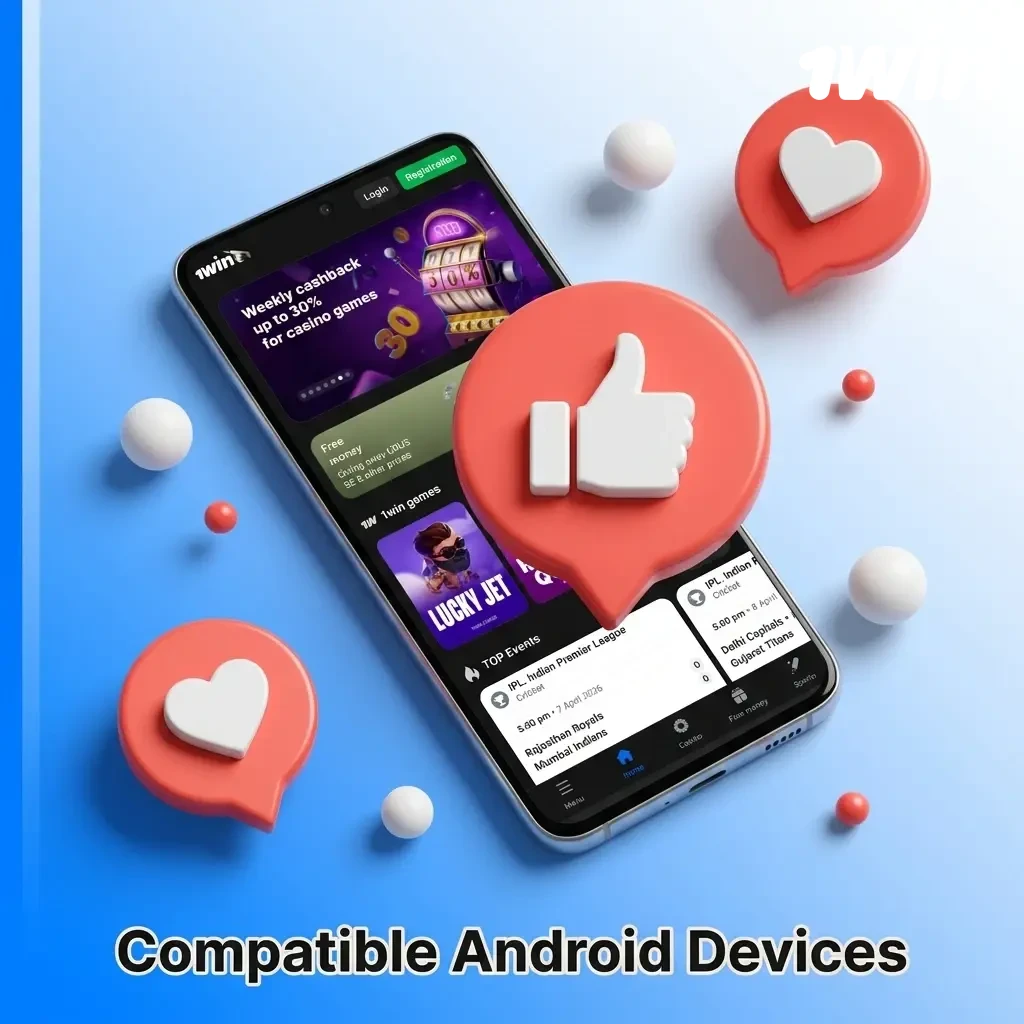 List of compatible Android devices for 1win app in Canada including Samsung, Google Pixel, OnePlus, and more