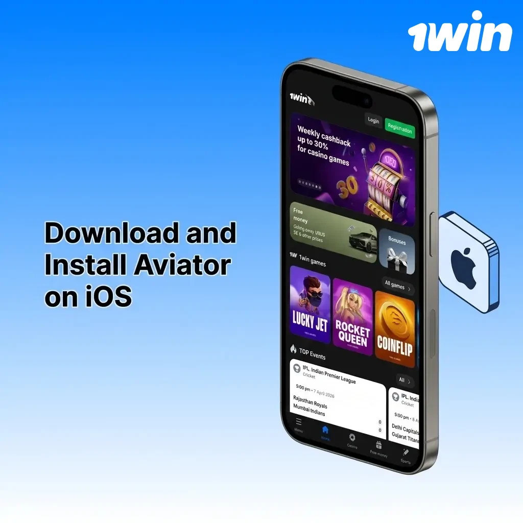 1win iOS app installation steps on iPhone showing App Store download process for Aviator game access