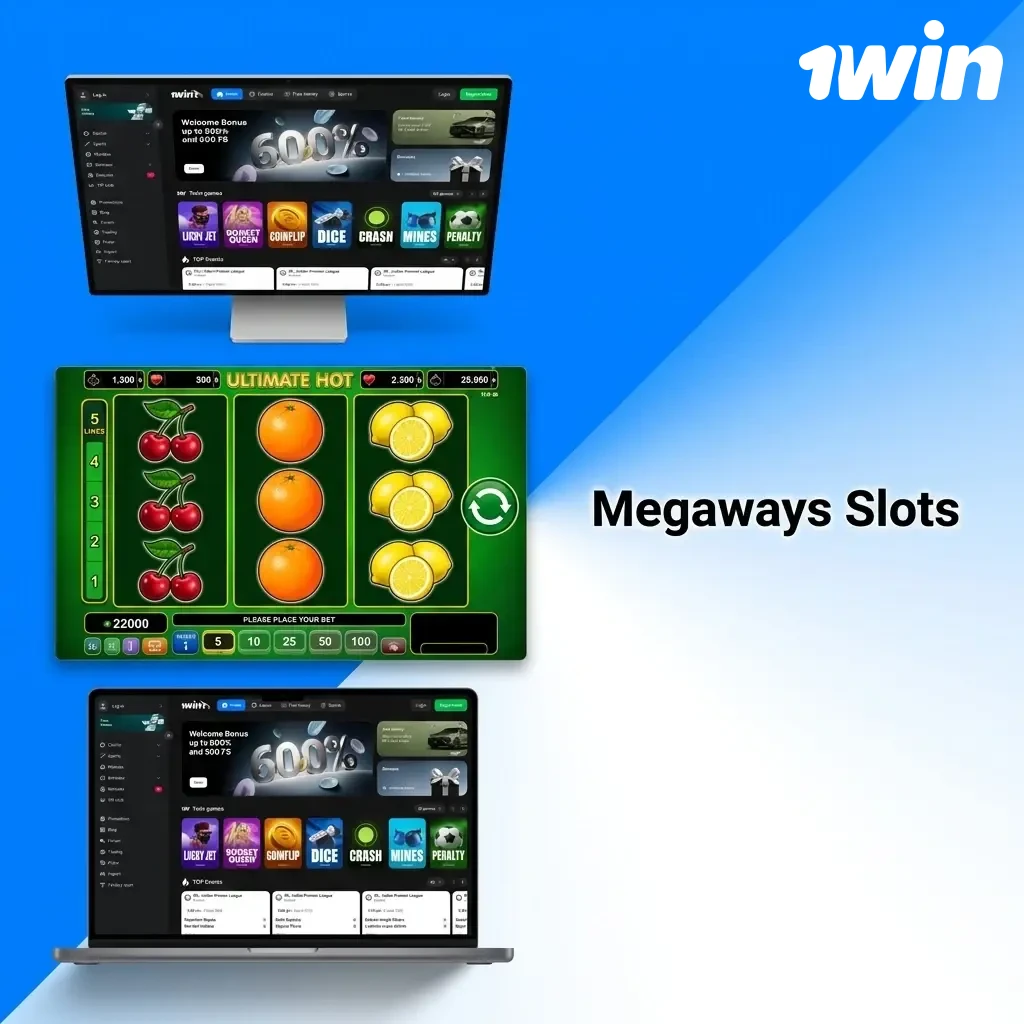 Megaways slots dynamic reels with up to 117,649 ways to win including Bonanza and Gonzo's Quest at 1win