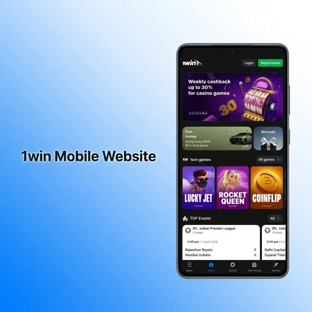 1win mobile website interface showing browser-based betting and casino access with responsive layout on a smartphone screen