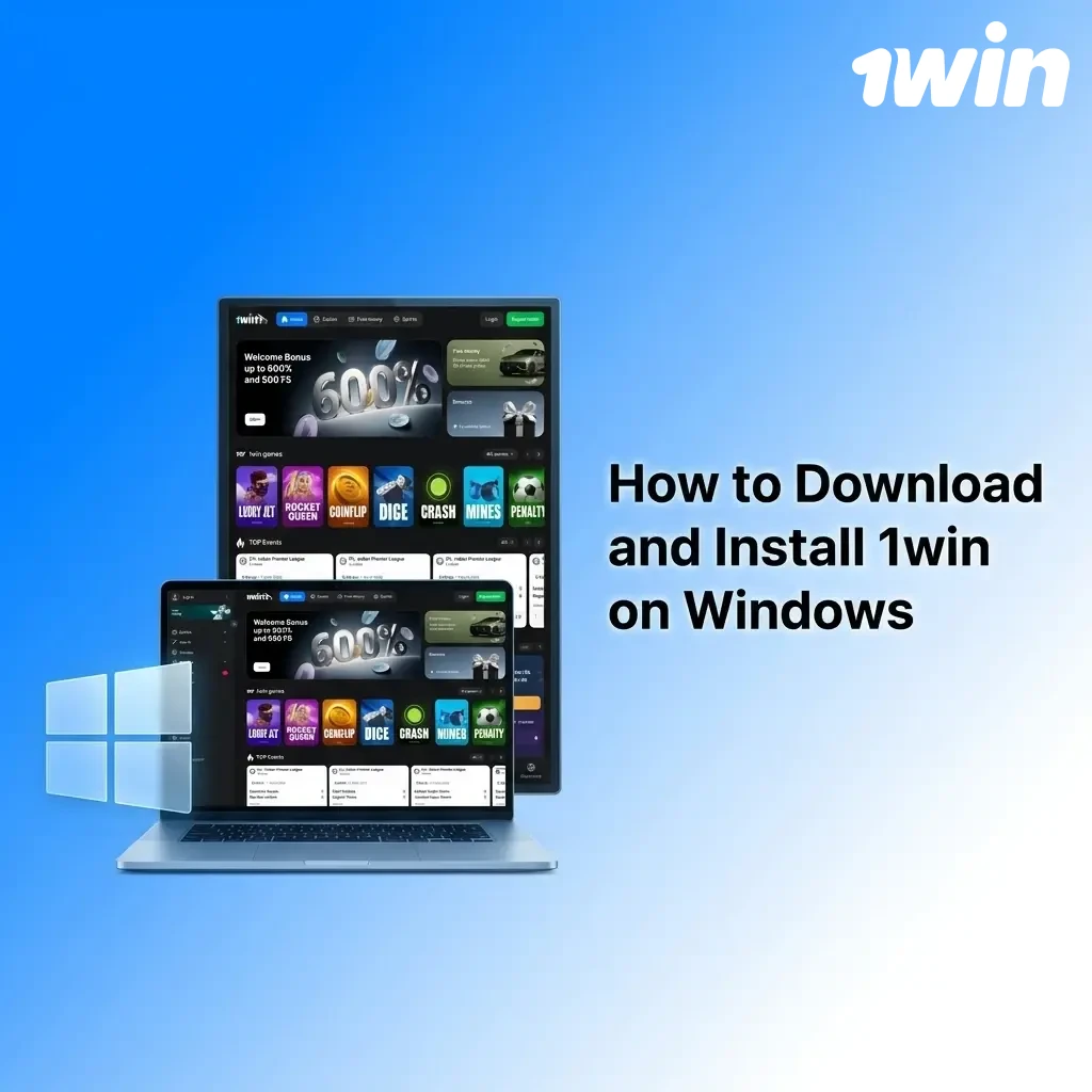 1win Windows app download and installation guide showing step-by-step setup process for PC betting application