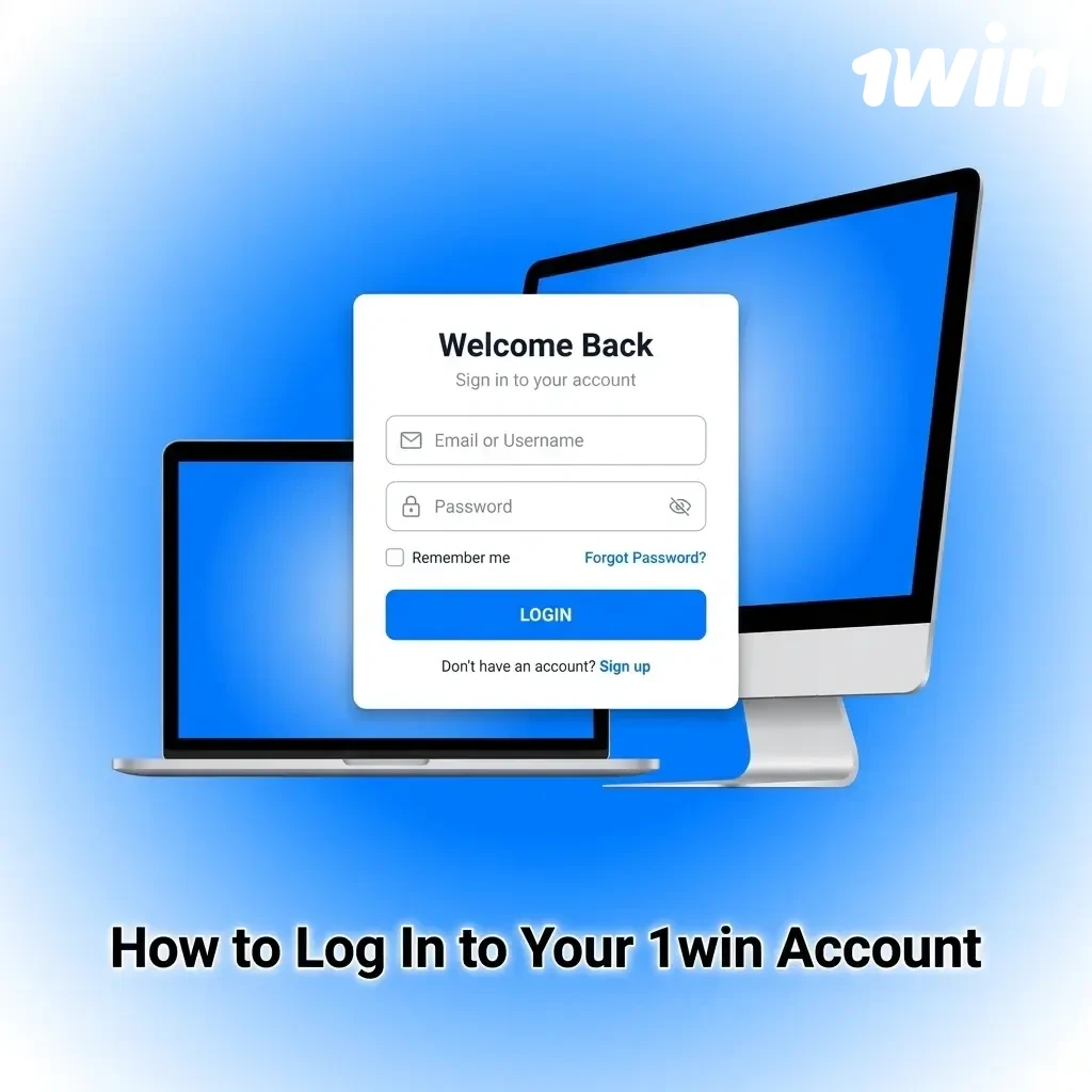 1win login screen showing email, phone, and password fields with a Log In button to access your account dashboard