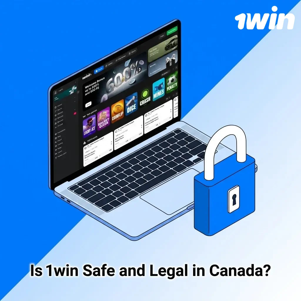 1win casino safety and legal status in Canada showing SSL encryption and Curaçao eGaming licence details