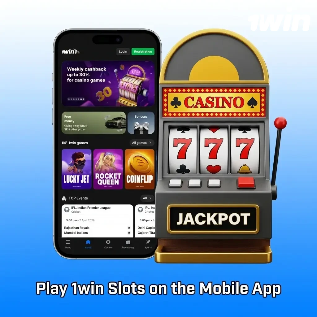 1win mobile app slots interface on iOS and Android with touchscreen navigation, filters, and full catalogue access