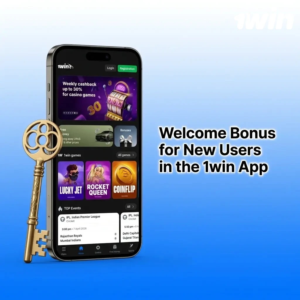 1win app welcome bonus for new users showing 500% sports bonus and casino offer up to CAD 3,000